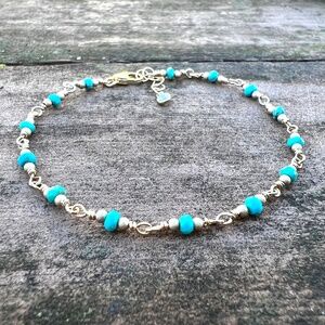 Handmade Natural Arizona Turquoise Bracelet Handcrafted 14k Yellow Gold Filled